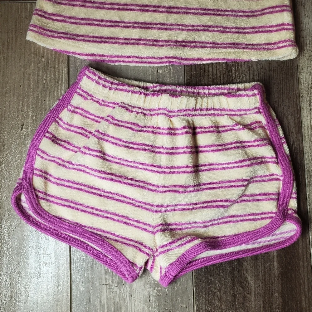 Cat & Jack Baby Girl 2pc Terry Tank Top & Shorts Set Purple & Cream Striped NWOT